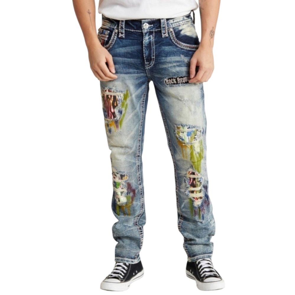 🆕️Rock Exhibition by Rock Revival LE Ruth Distressed Slim Taper Jeans. 40x32 - Picture 5 of 12